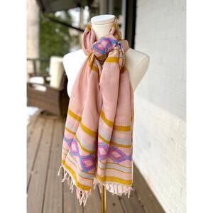 J. Crew NWT 100% Wool Lightweight Aztec Southwestern Fringed Scarf